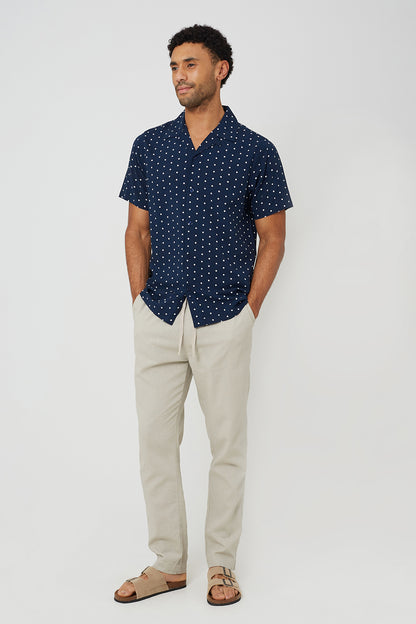Brave Soul Navy Revere Collar Polka Dot Short Sleeve Shirt - Navy Image 3