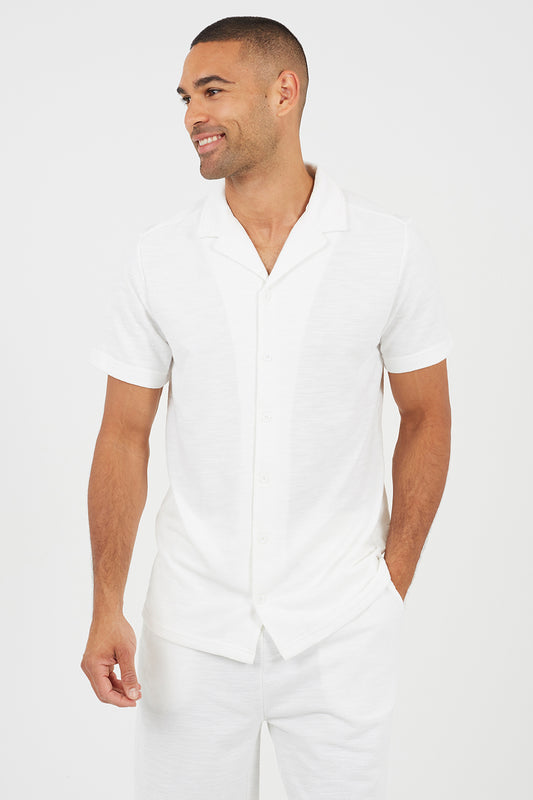 Brave Soul Cream Revere Collar Shirt - Cream Image 1
