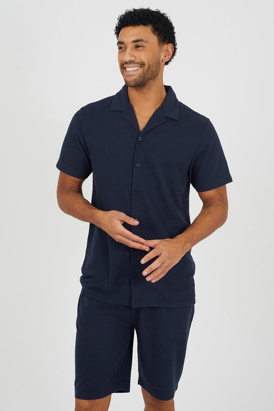 Brave Soul Navy Revere Collar Shirt - Navy Image 1