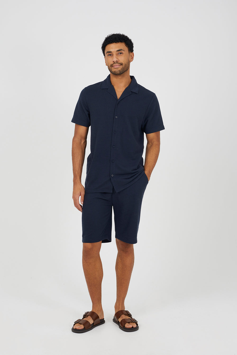 Brave Soul Navy Revere Collar Shirt - Navy Image 3