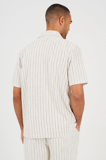 Brave Soul Cream Regular Fit Striped Revere Collar Shirt - Cream Image 2