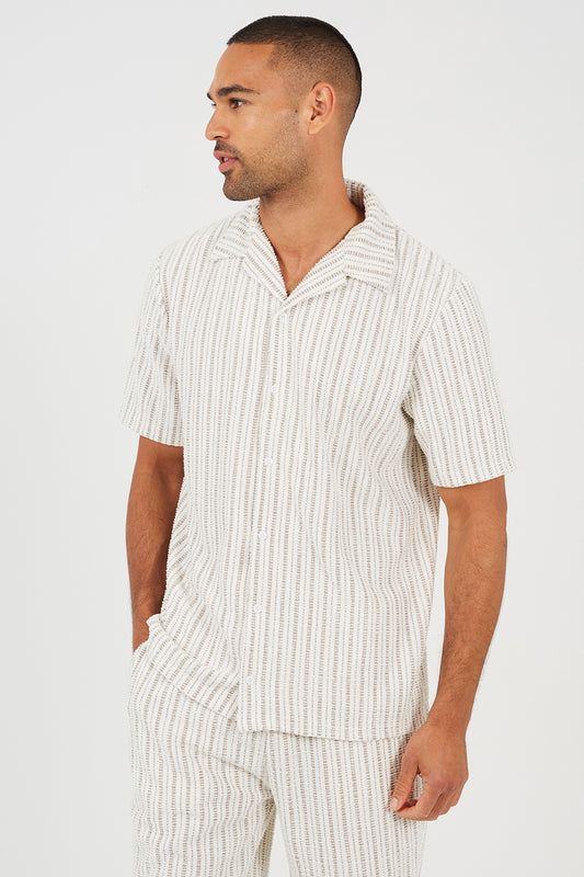Brave Soul Cream Regular Fit Striped Revere Collar Shirt - Cream Image 1