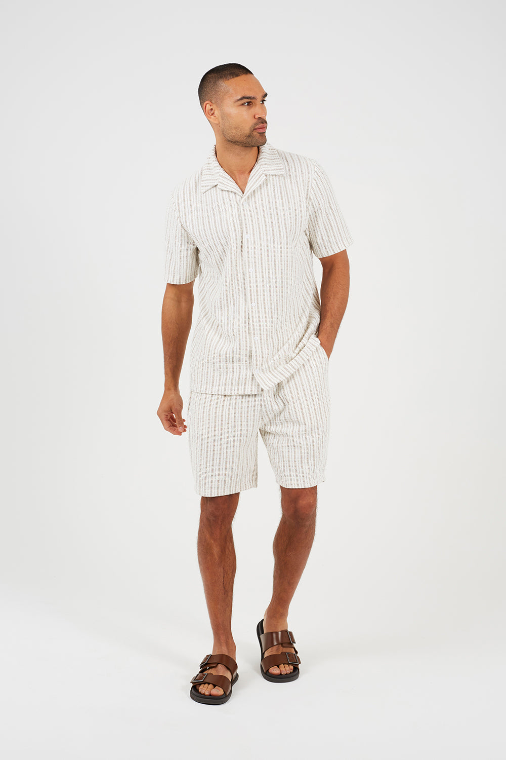 Brave Soul Cream Regular Fit Striped Revere Collar Shirt - Cream Image 3