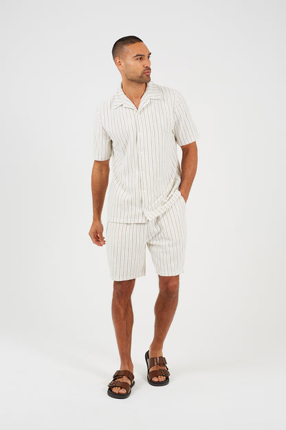 Brave Soul Cream Regular Fit Striped Revere Collar Shirt - Cream Image 3