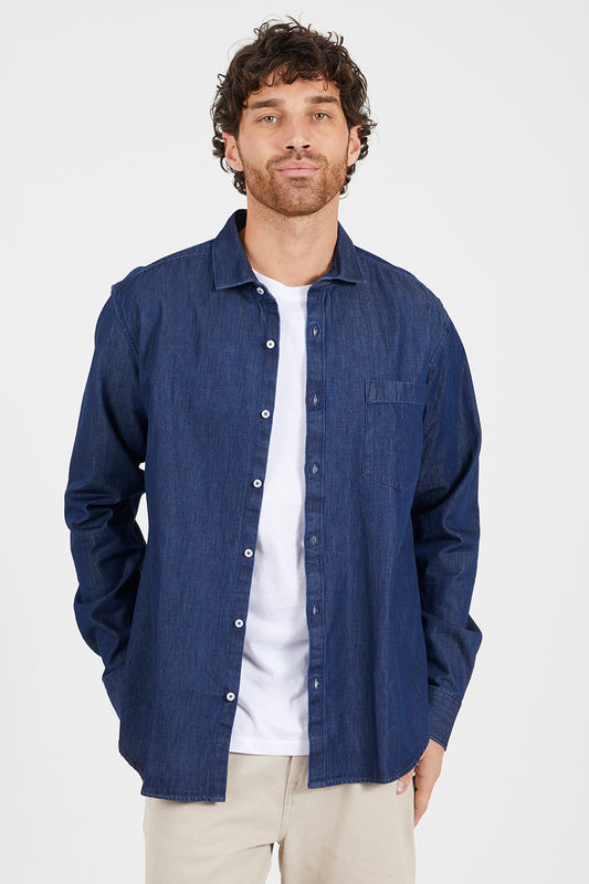 Brave Soul Dark Blue Long Sleeve Denim Shirt - Dark Blue Image 1