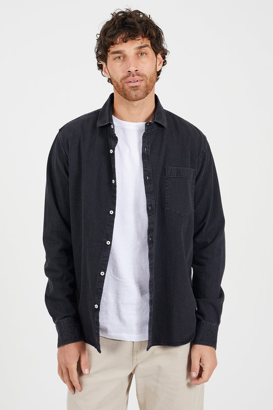 Brave Soul Black Long Sleeve Denim Shirt - Black Image 1