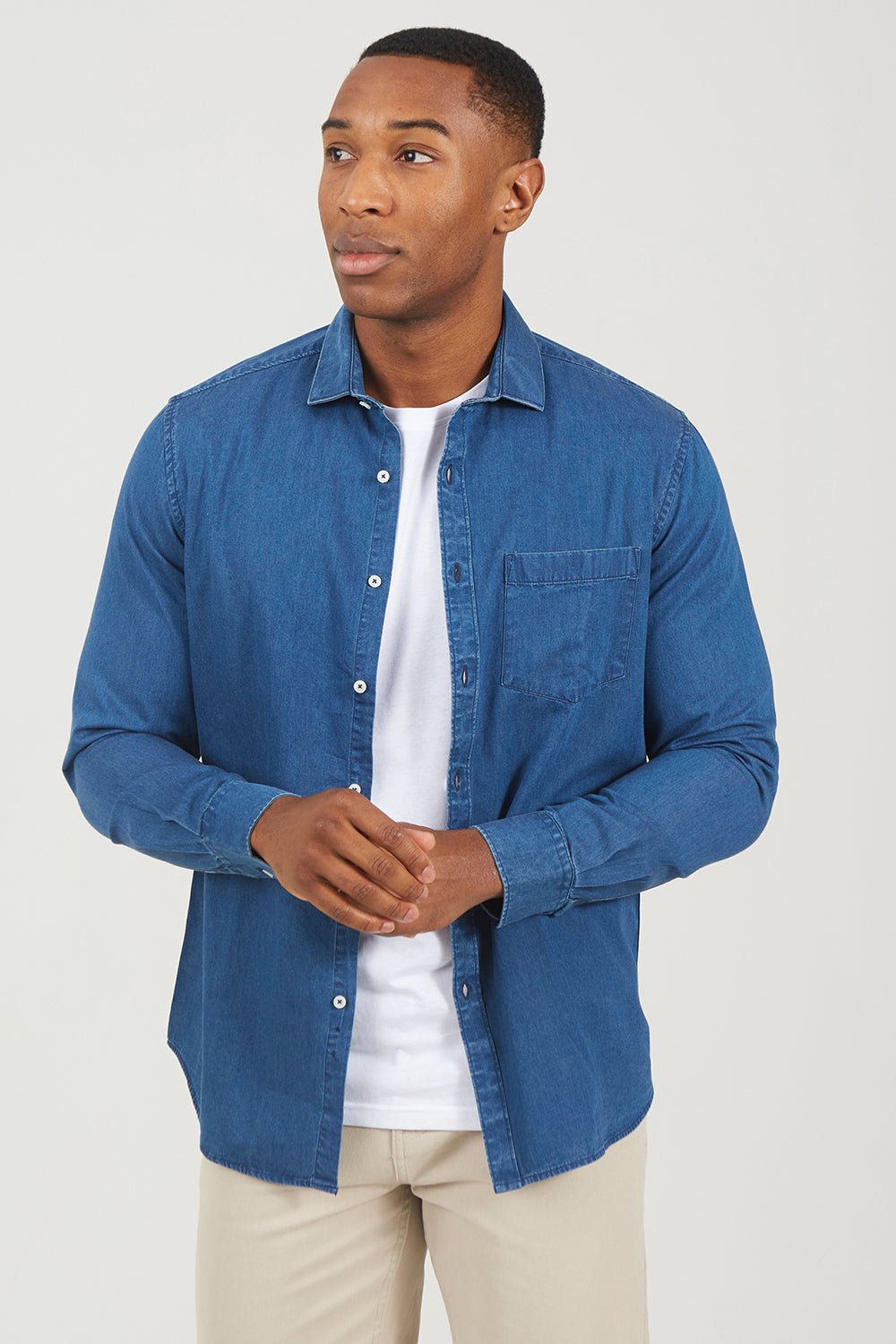 Brave Soul Light Blue Long Sleeve Denim Shirt - Light Blue Image 1
