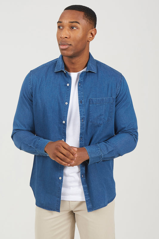 Brave Soul Light Blue Long Sleeve Denim Shirt - Light Blue Image 1