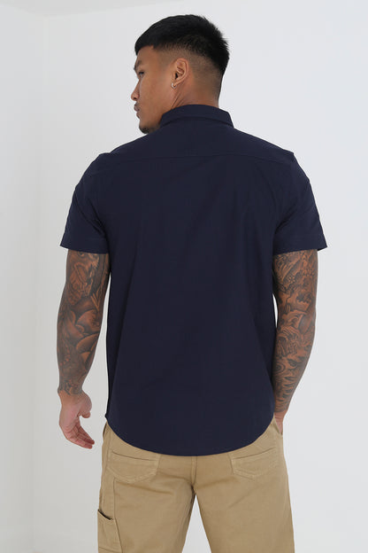 Brave Soul Navy Cotton Oxford Short Sleeve Shirt - Navy Image 2