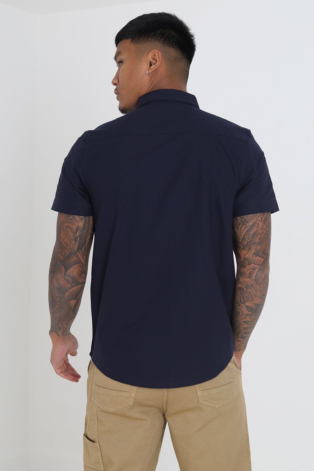 Brave Soul Navy Cotton Oxford Short Sleeve Shirt - Navy Image 2