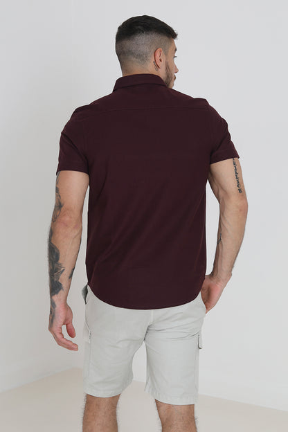 Brave Soul Burgundy Cotton Oxford Short Sleeve Shirt - Burgundy Image 2