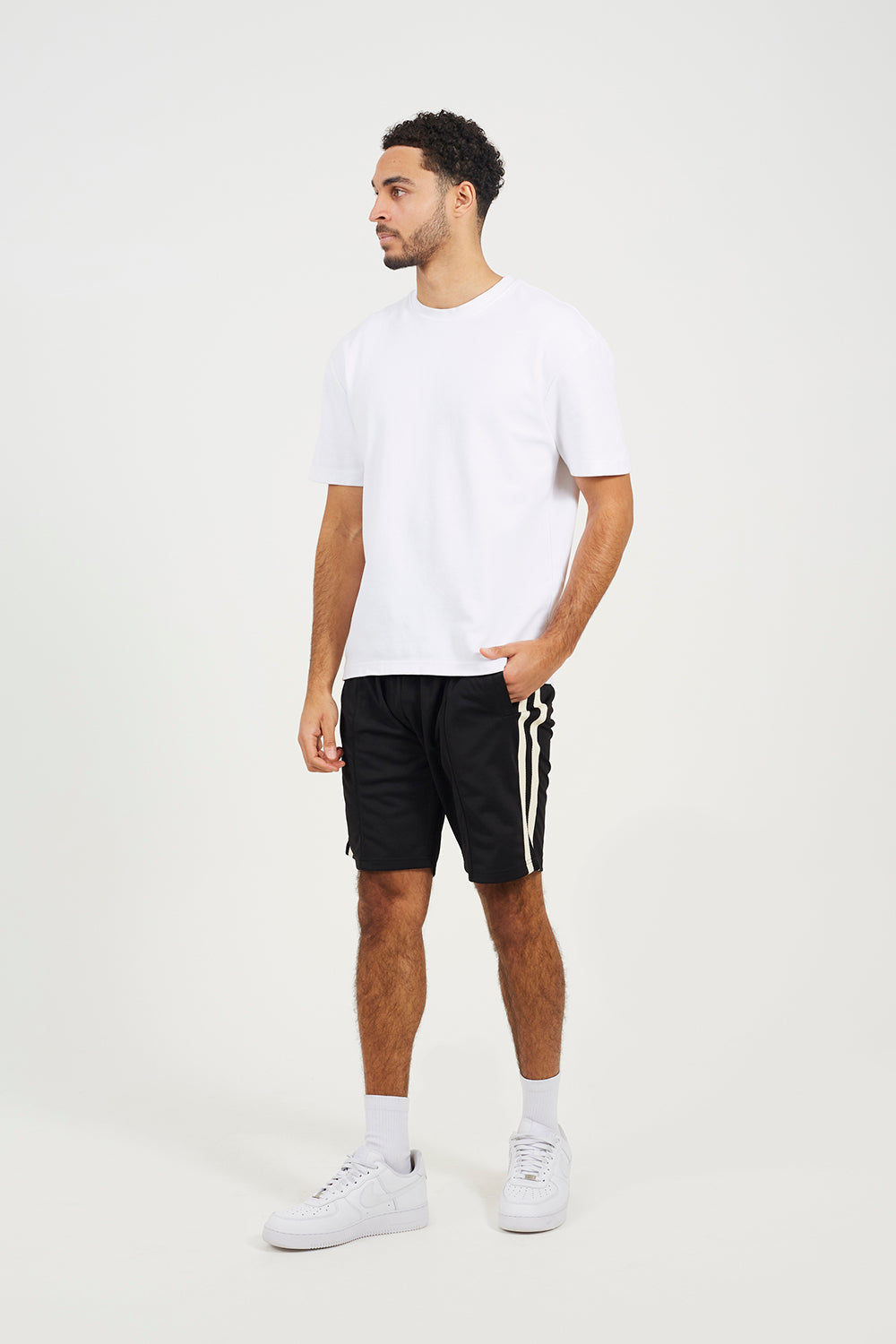 Brave Soul Black Double Side Stripe Jersey Shorts - Black Image 3