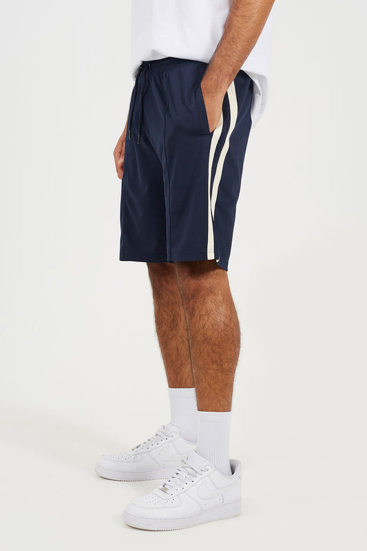 Brave Soul Navy Double Side Stripe Jersey Shorts - Navy Image 1