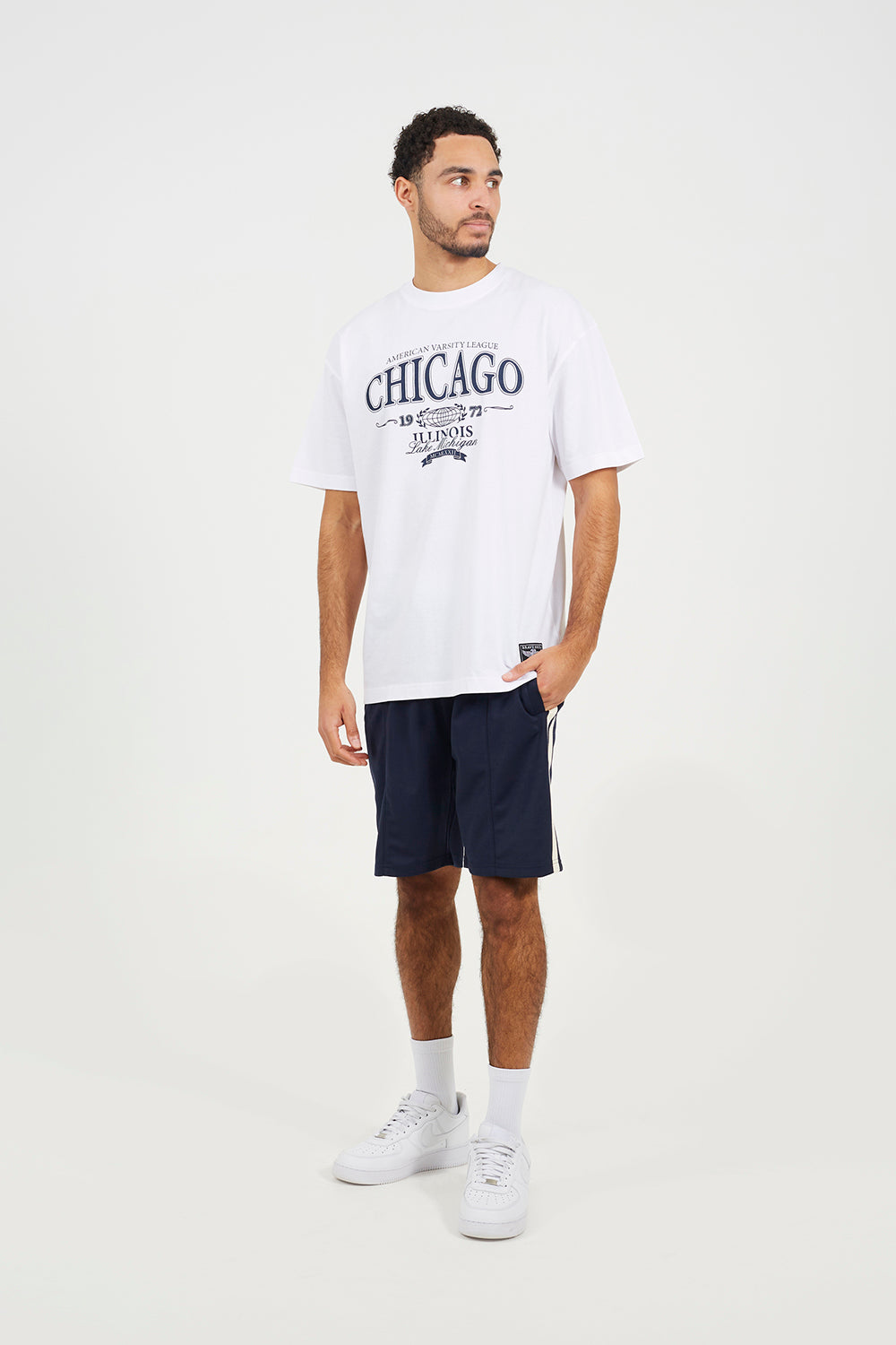 Brave Soul Navy Double Side Stripe Jersey Shorts - Navy Image 3