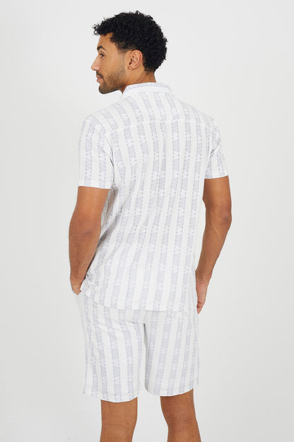 Brave Soul White Graphic Stripe Shorts - White Image 2