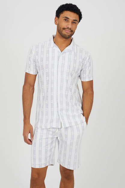Brave Soul White Graphic Stripe Shorts - White Image 1