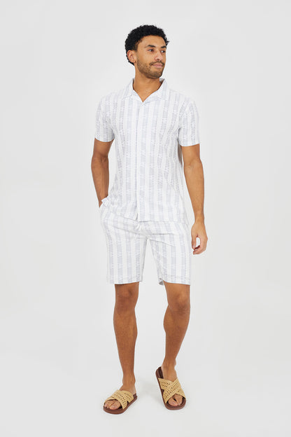 Brave Soul White Graphic Stripe Shorts - White Image 3