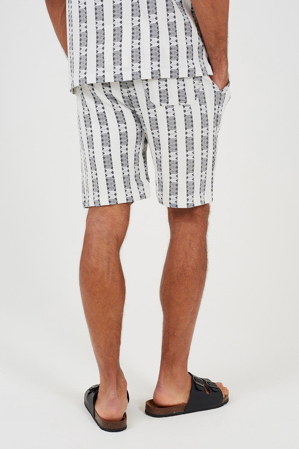 Brave Soul White Graphic Stripe Shorts - White Image 2