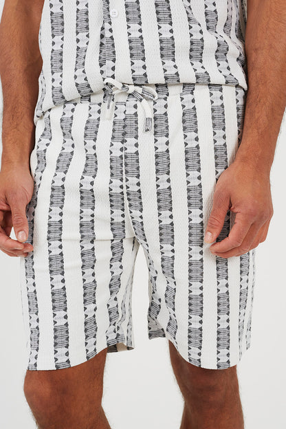 Brave Soul White Graphic Stripe Shorts - White Image 4