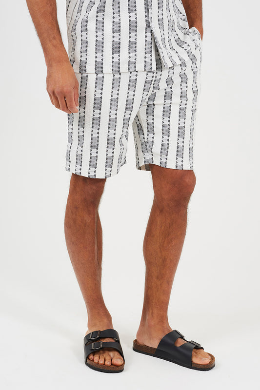 Brave Soul White Graphic Stripe Shorts - White Image 1
