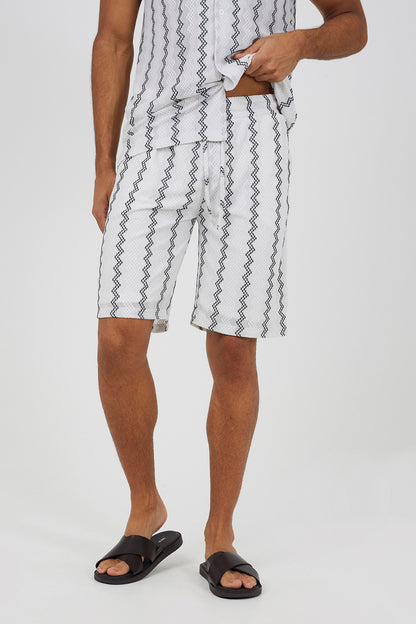 Brave Soul White Wavy Stripe Drawstring Shorts - White Image 1