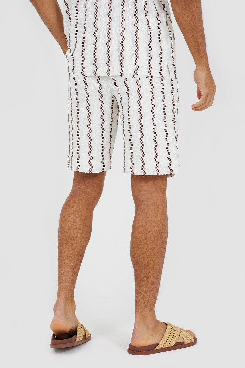 Brave Soul Off White Wavy Stripe Drawstring Shorts - Off White Image 2