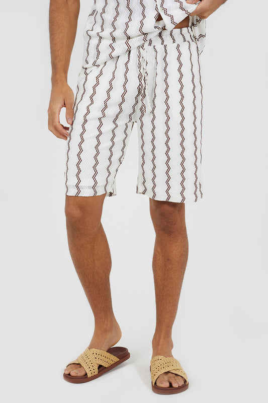 Brave Soul Off White Wavy Stripe Drawstring Shorts - Off White Image 1