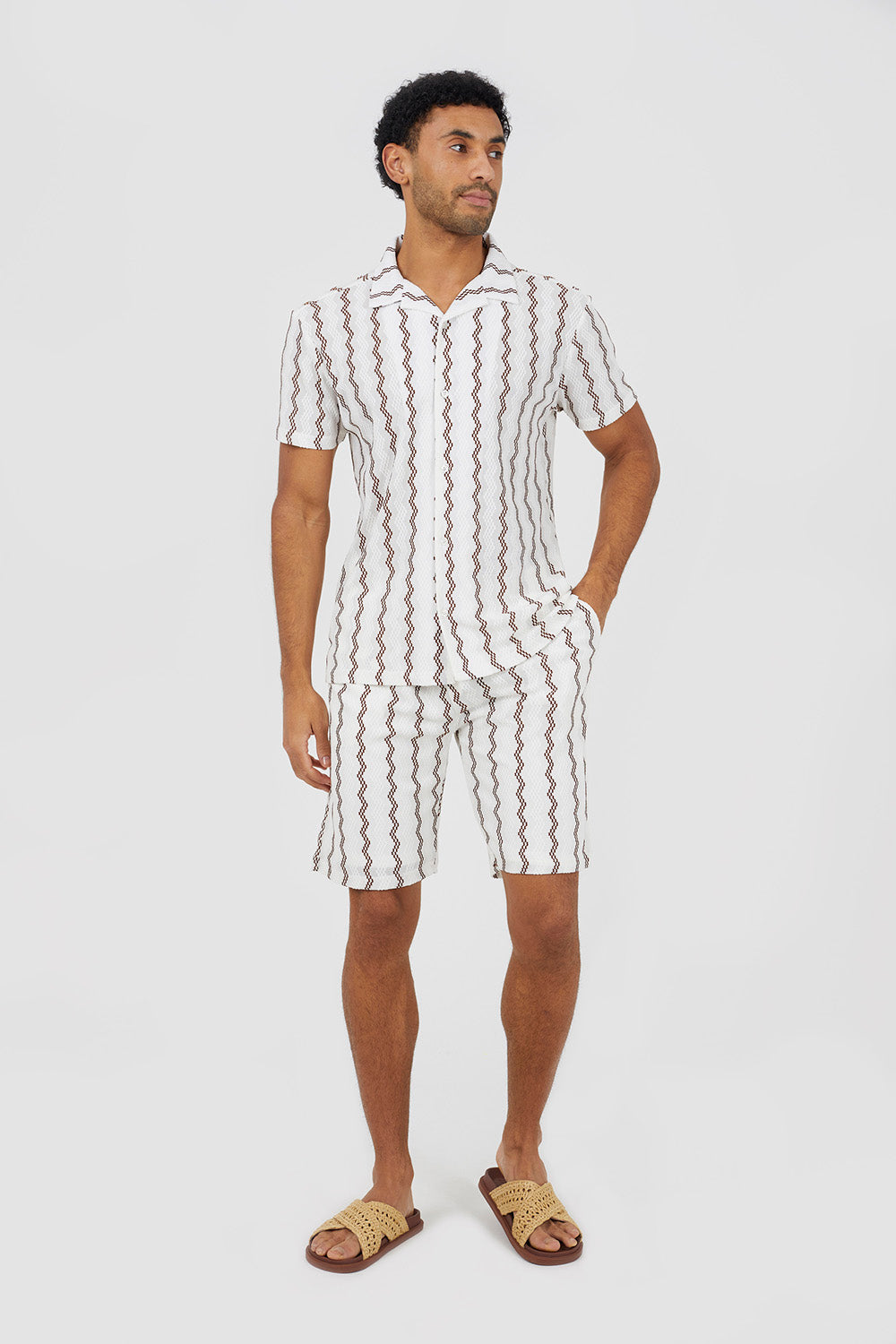Brave Soul Off White Wavy Stripe Drawstring Shorts - Off White Image 3