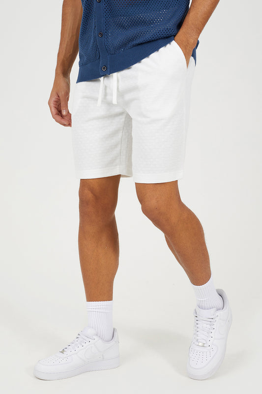 Brave Soul Cream Textured Shorts with Drawcord  - Cream Image 1