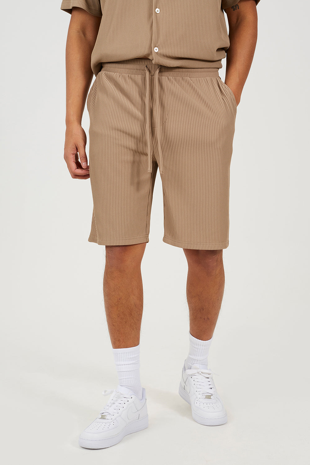 Brave Soul Taupe Pleated Shorts - Taupe Image 1