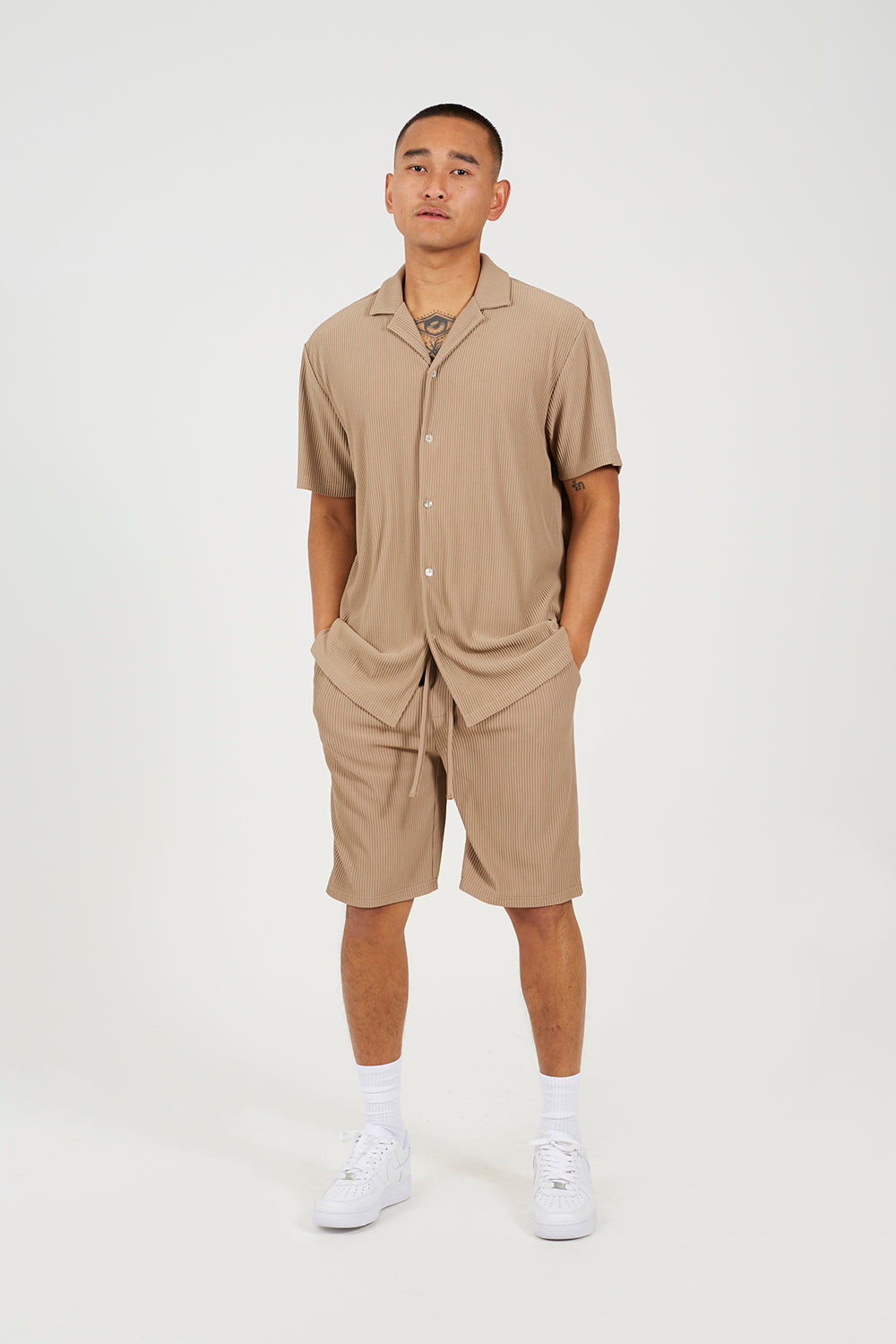 Brave Soul Taupe Pleated Shorts - Taupe Image 3