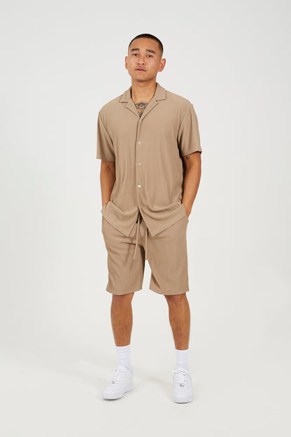 Brave Soul Taupe Pleated Shorts - Taupe Image 3