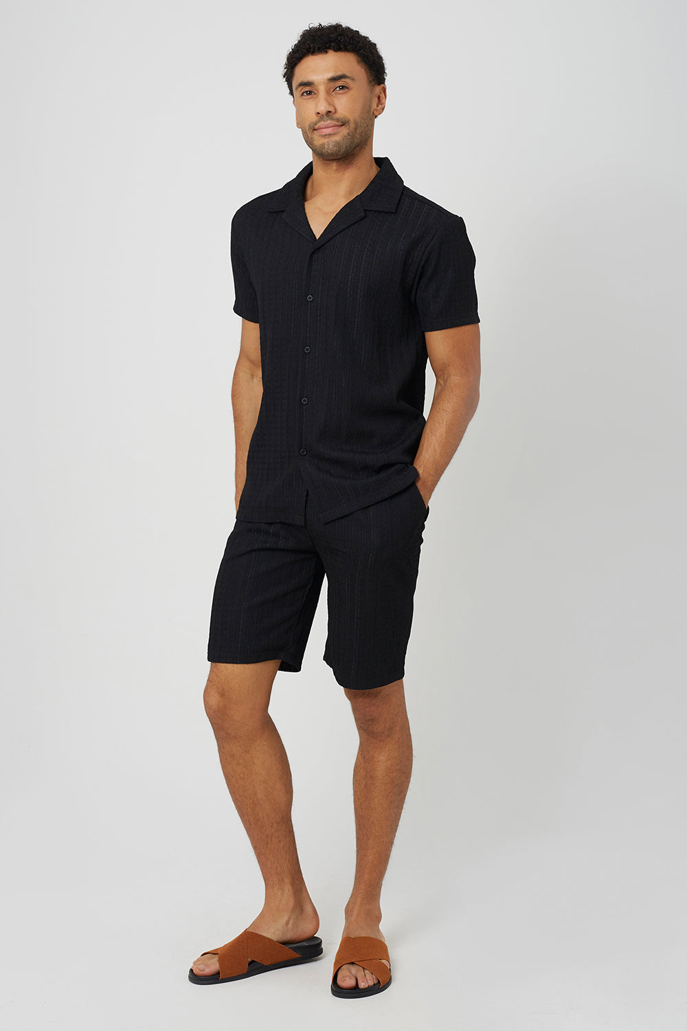 Brave Soul Black Textured Drawcord Shorts - Black Image 1