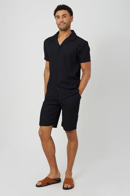 Brave Soul Black Textured Drawcord Shorts - Black Image 1