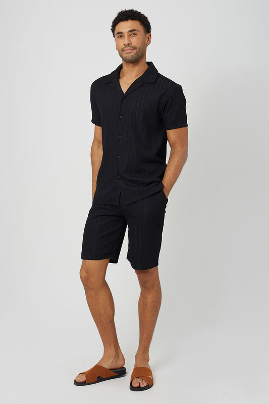 Brave Soul Black Textured Drawcord Shorts - Black Image 1