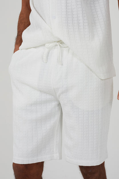Brave Soul Off White Textured Drawcord Shorts - Off White Image 4