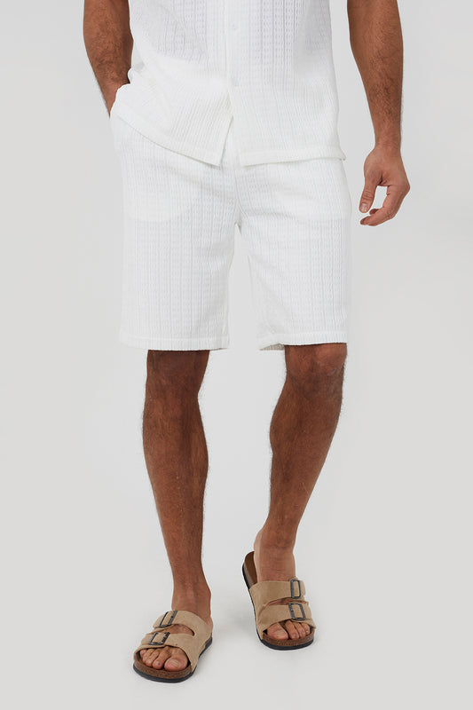 Brave Soul Off White Textured Drawcord Shorts - Off White Image 1
