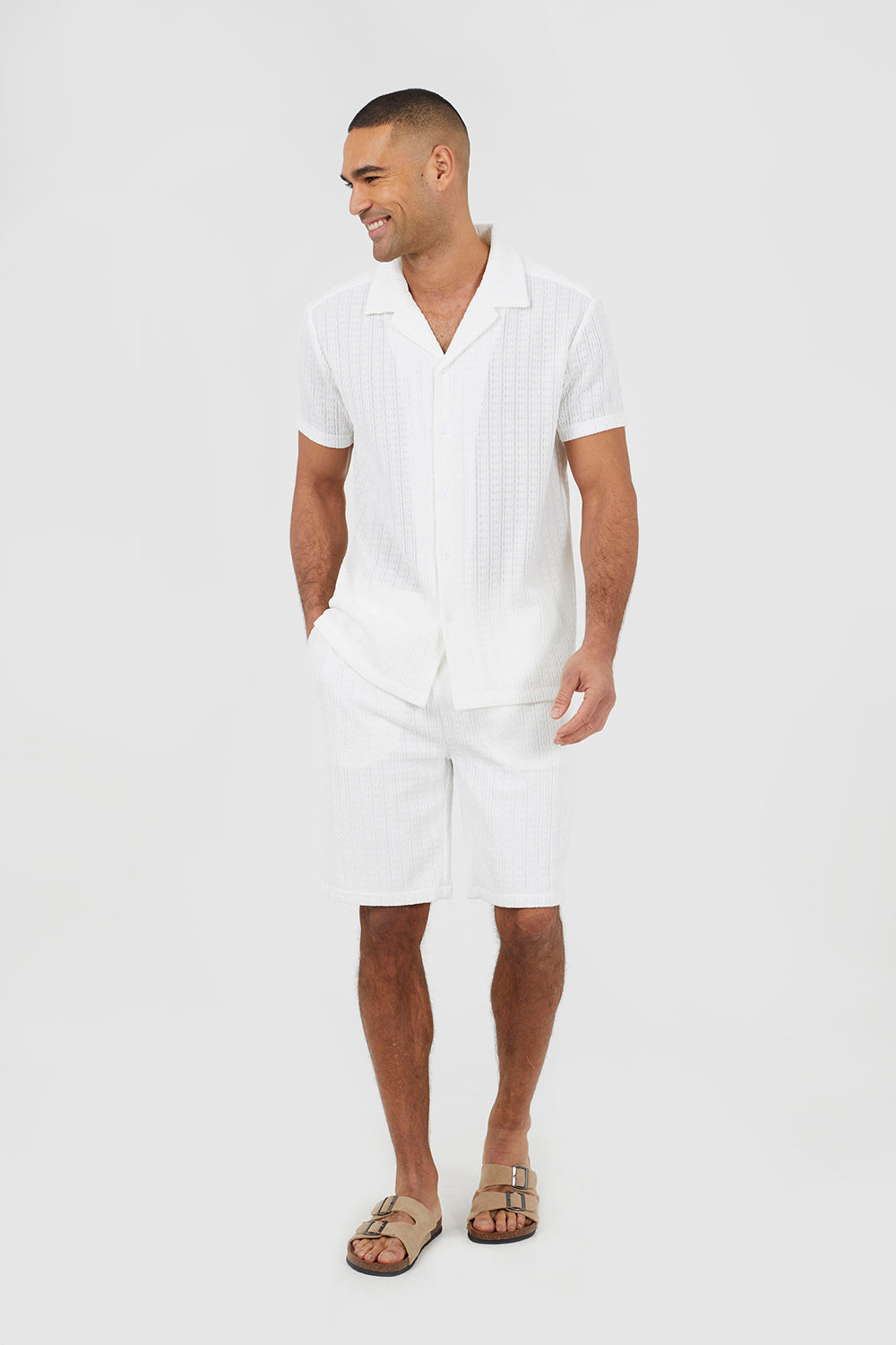 Brave Soul Off White Textured Drawcord Shorts - Off White Image 3
