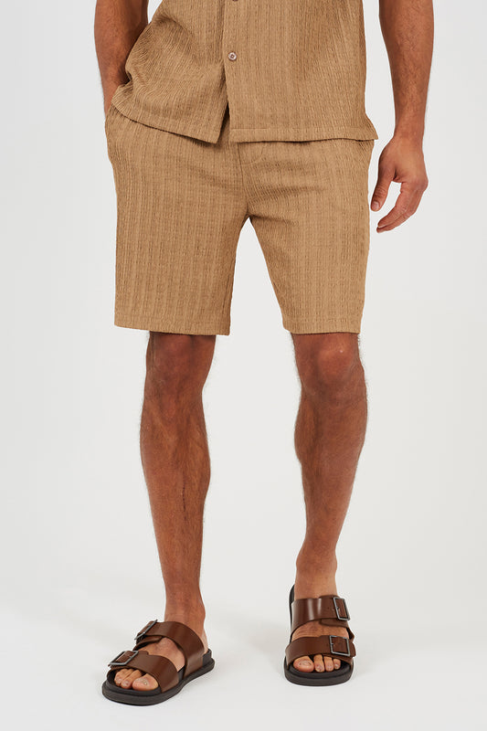 Brave Soul Tan Textured Drawcord Shorts - Tan Image 1