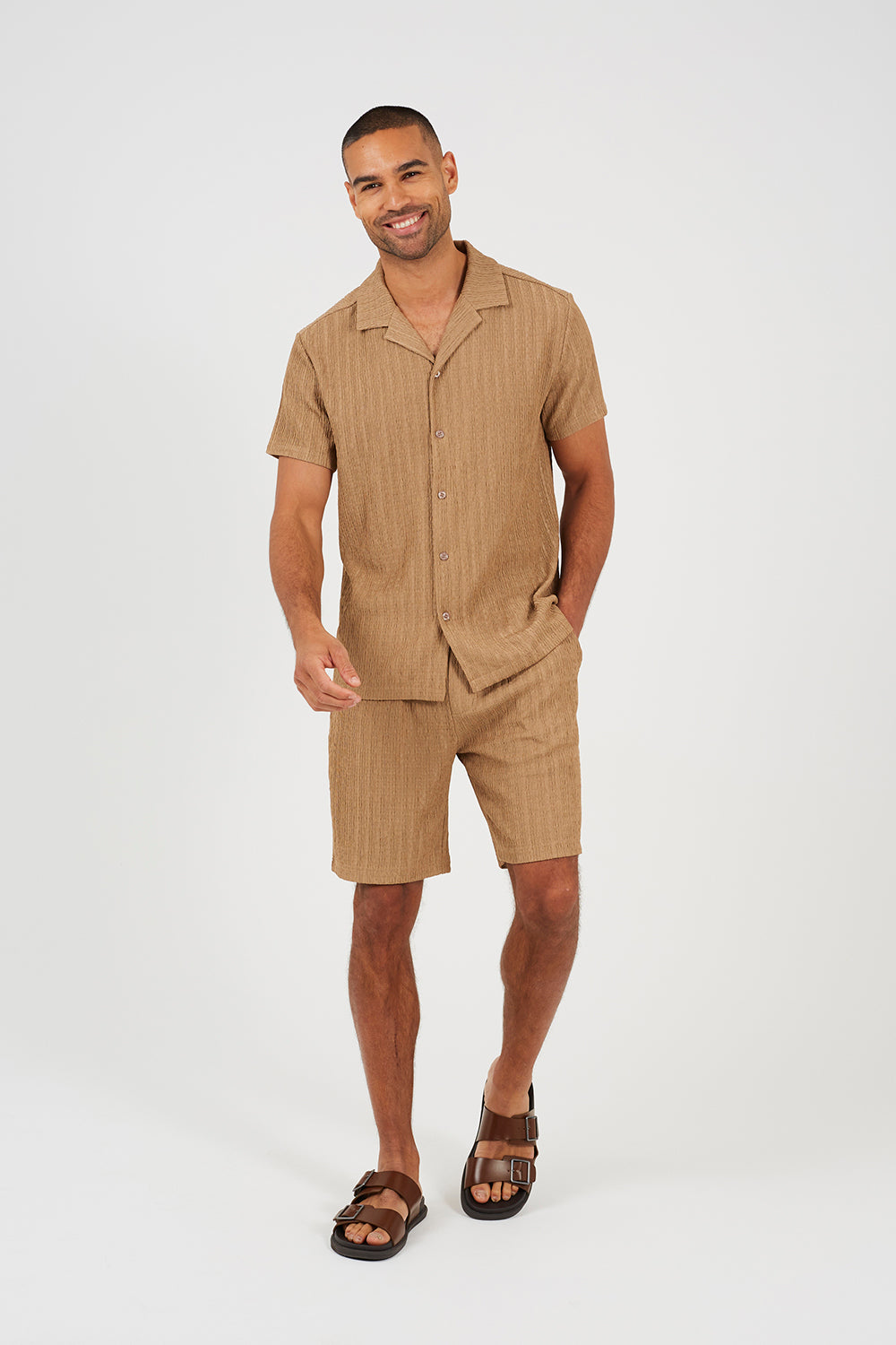 Brave Soul Tan Textured Drawcord Shorts - Tan Image 3