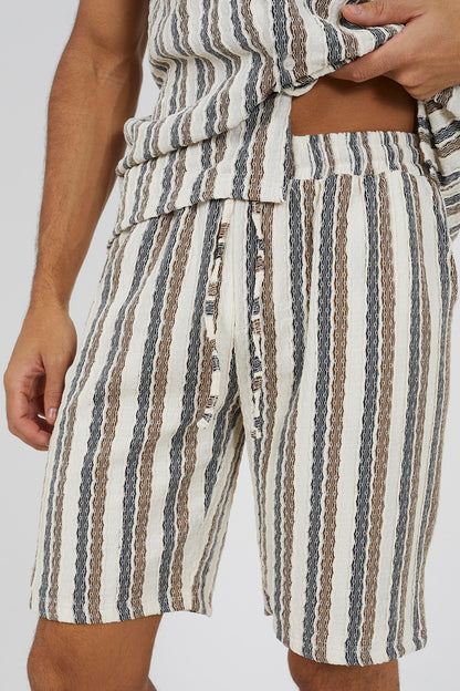 Brave Soul White Striped Shorts   - White Image 4