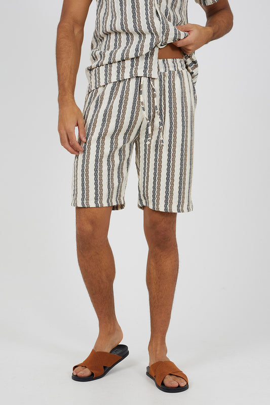 Brave Soul White Striped Shorts   - White Image 1