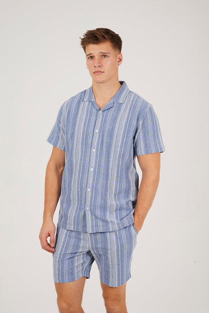Brave Soul Blue Striped Cotton  Shorts - Blue Image 4