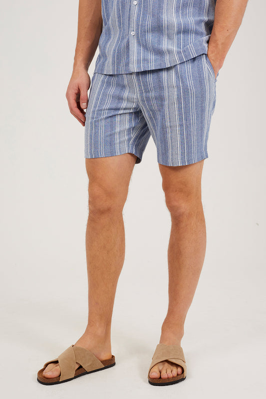 Brave Soul Blue Striped Cotton  Shorts - Blue Image 1