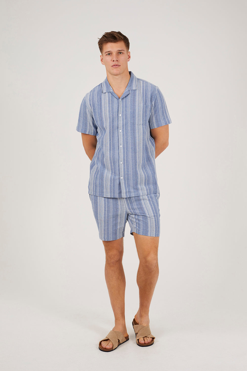 Brave Soul Blue Striped Cotton  Shorts - Blue Image 3