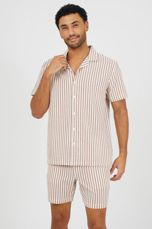Brave Soul Brown Striped Drawcord Shorts - Brown Image 1