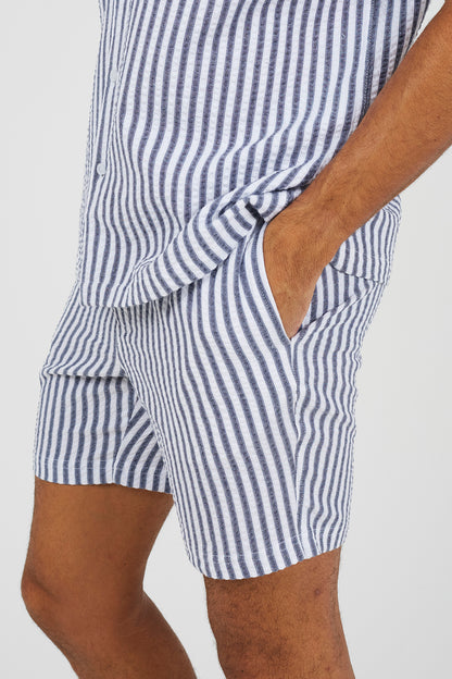 Brave Soul Navy Striped Drawcord Shorts - Navy Image 5