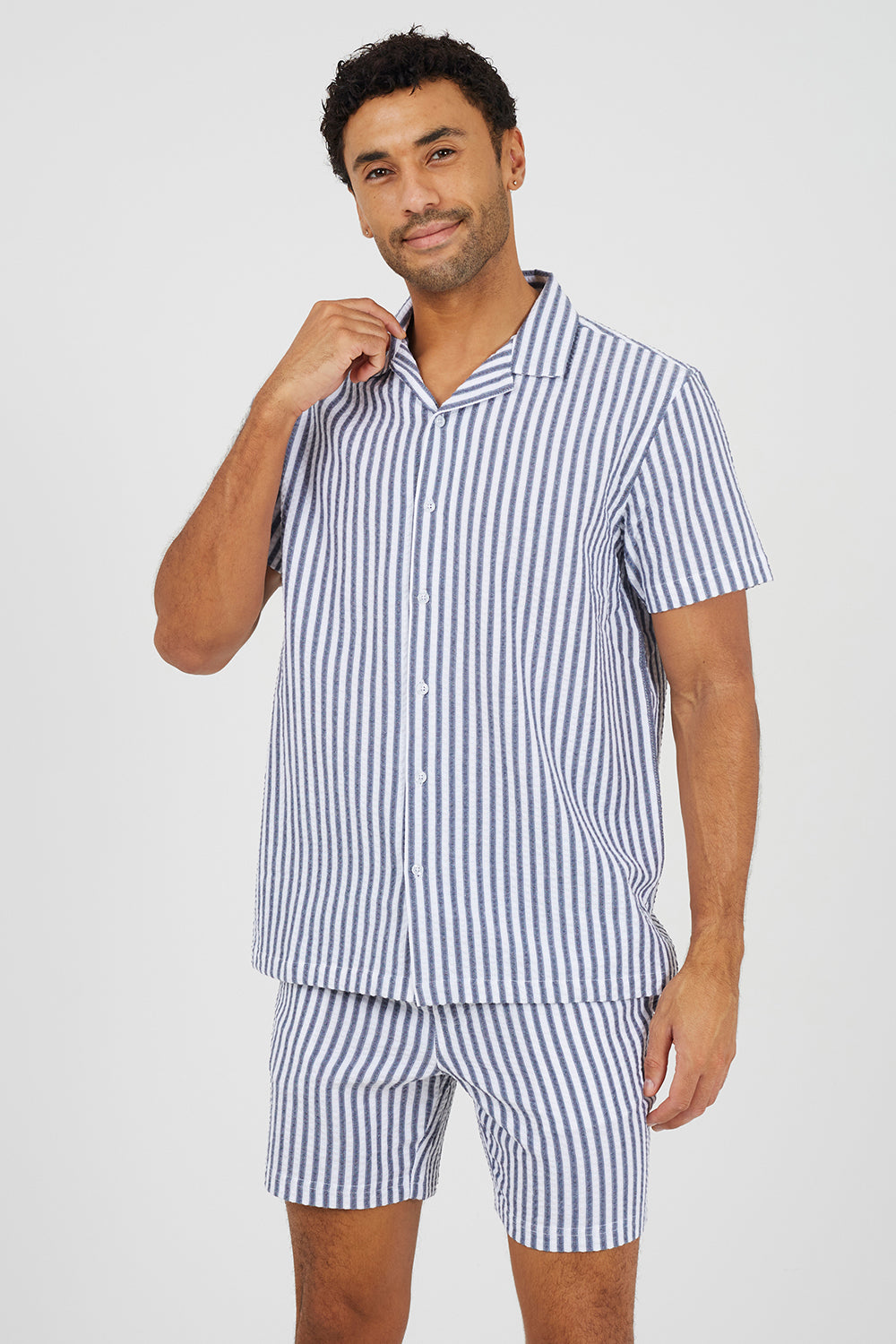 Brave Soul Navy Striped Drawcord Shorts - Navy Image 1