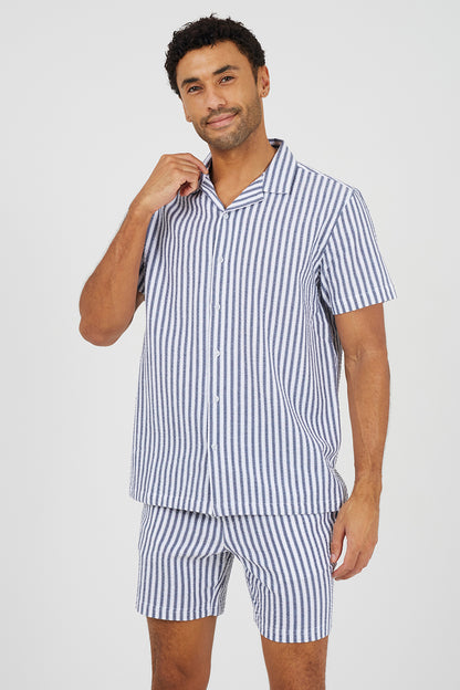 Brave Soul Navy Striped Drawcord Shorts - Navy Image 1