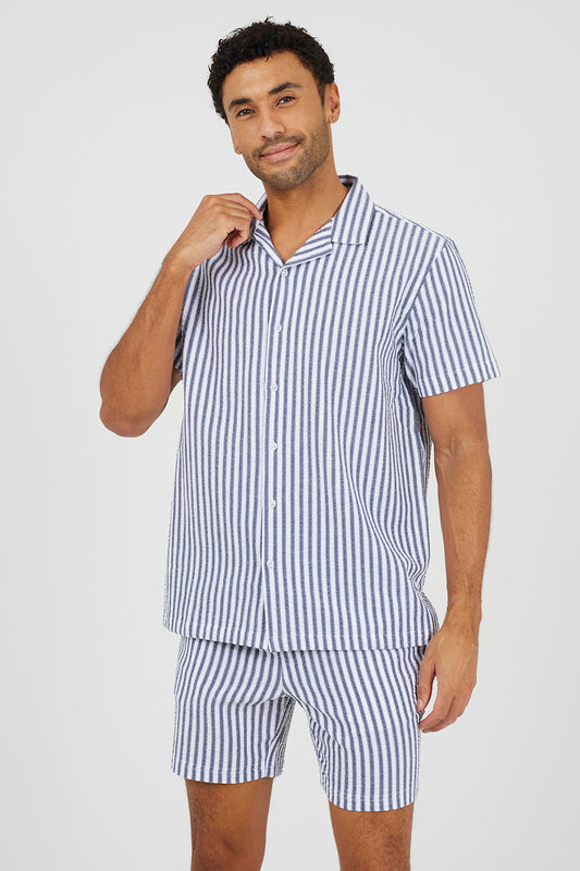 Brave Soul Navy Striped Drawcord Shorts - Navy Image 1